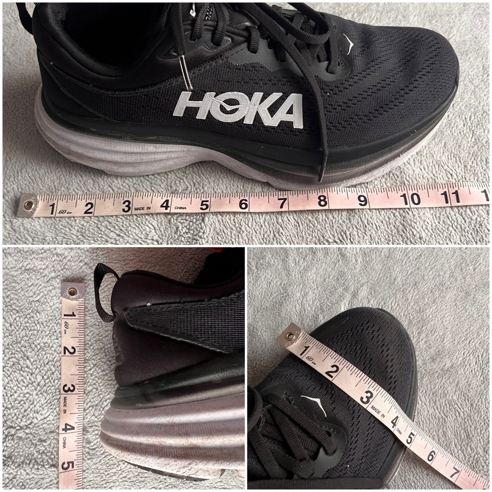 Hoka One One Bondi 8 Women's Wide Cushioned Running Shoe Sneaker Black White 8.5 - Picture 17 of 17